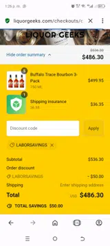 LABORSAVINGS coupon verification screenshot
