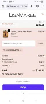 Sourcedbydani coupon verification screenshot
