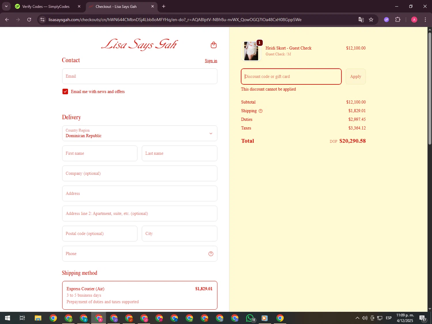 Lisa Says Gah discount code screenshot showing code APP15 applied at Lisa Says Gah checkout page. Uploaded by SimplyCodes community member CrownHawk3462 on Dec 5, 2025