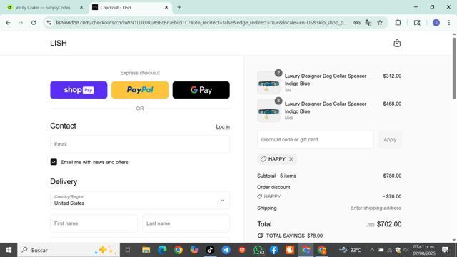 LISH London checkout page showing LISH London promo code box | Screenshot taken by SimplyCodes community member on Aug 2, 2025