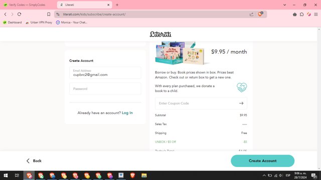 Literati checkout page showing Literati coupon code box | Screenshot taken by SimplyCodes community member on Jul 28, 2024