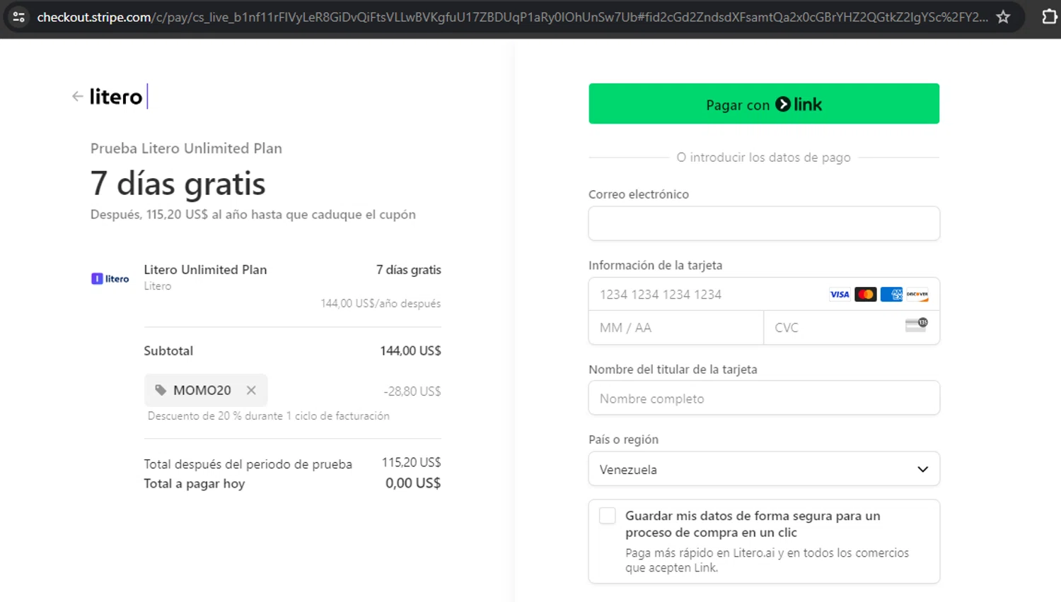 Litero checkout page showing Litero promo code box | Screenshot taken by SimplyCodes community member on May 21, 2024