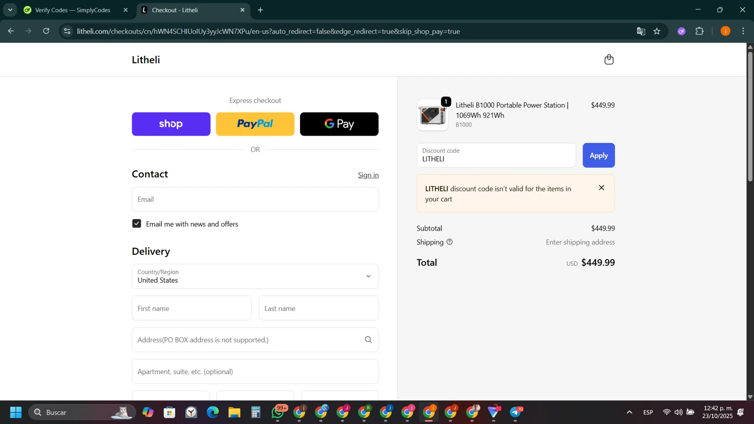 Litheli promo code screenshot showing code LITHELI applied at Litheli checkout page. Uploaded by SimplyCodes community member SilverSentinel5952 on Oct 23, 2025