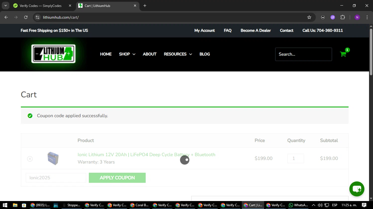 LithiumHub coupon code screenshot showing code Ionic2025 applied at LithiumHub checkout page. Uploaded by SimplyCodes community member NATAAAAAANAELCANO on Jul 18, 2025