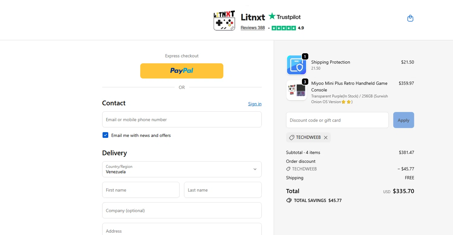 LITNXT promo code screenshot showing code TechDweeb applied at LITNXT checkout page. Uploaded by SimplyCodes community member Halanweik on Feb 10, 2026