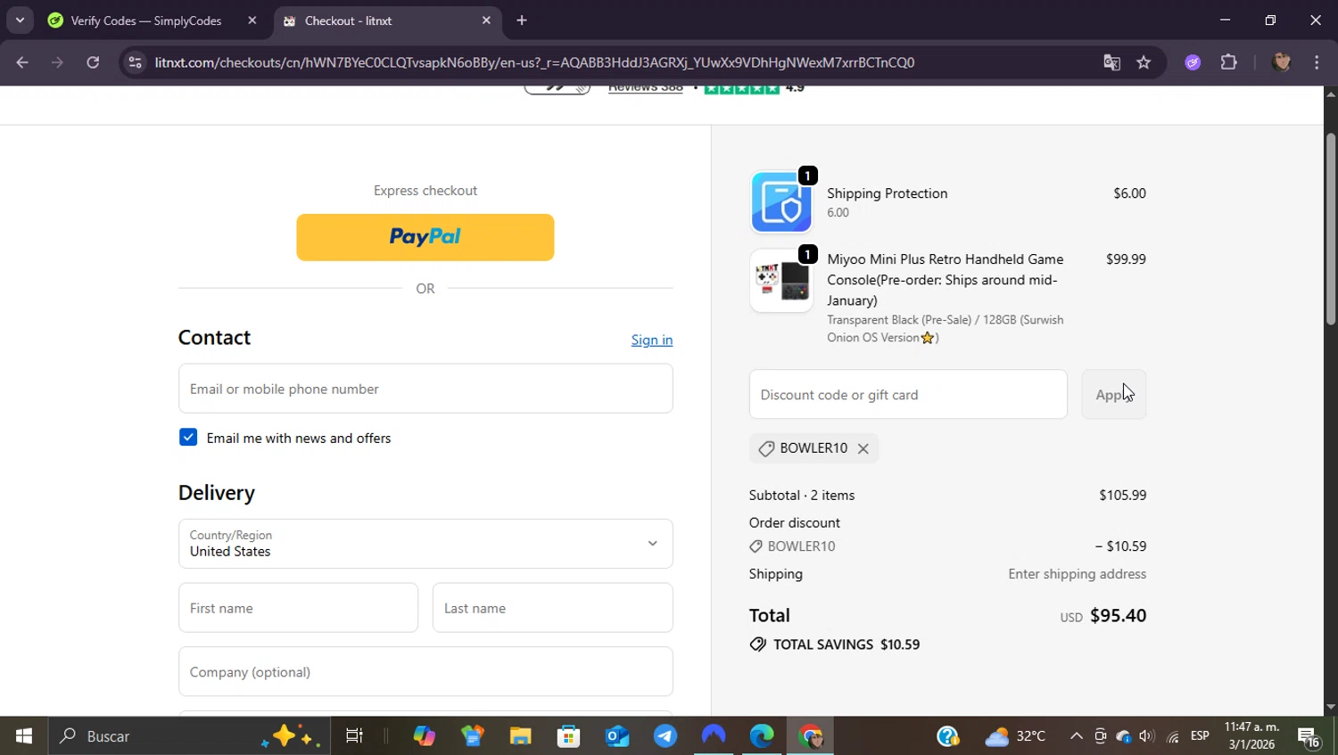 LITNXT checkout page showing LITNXT coupon code box | Screenshot taken by SimplyCodes community member on Jan 3, 2026
