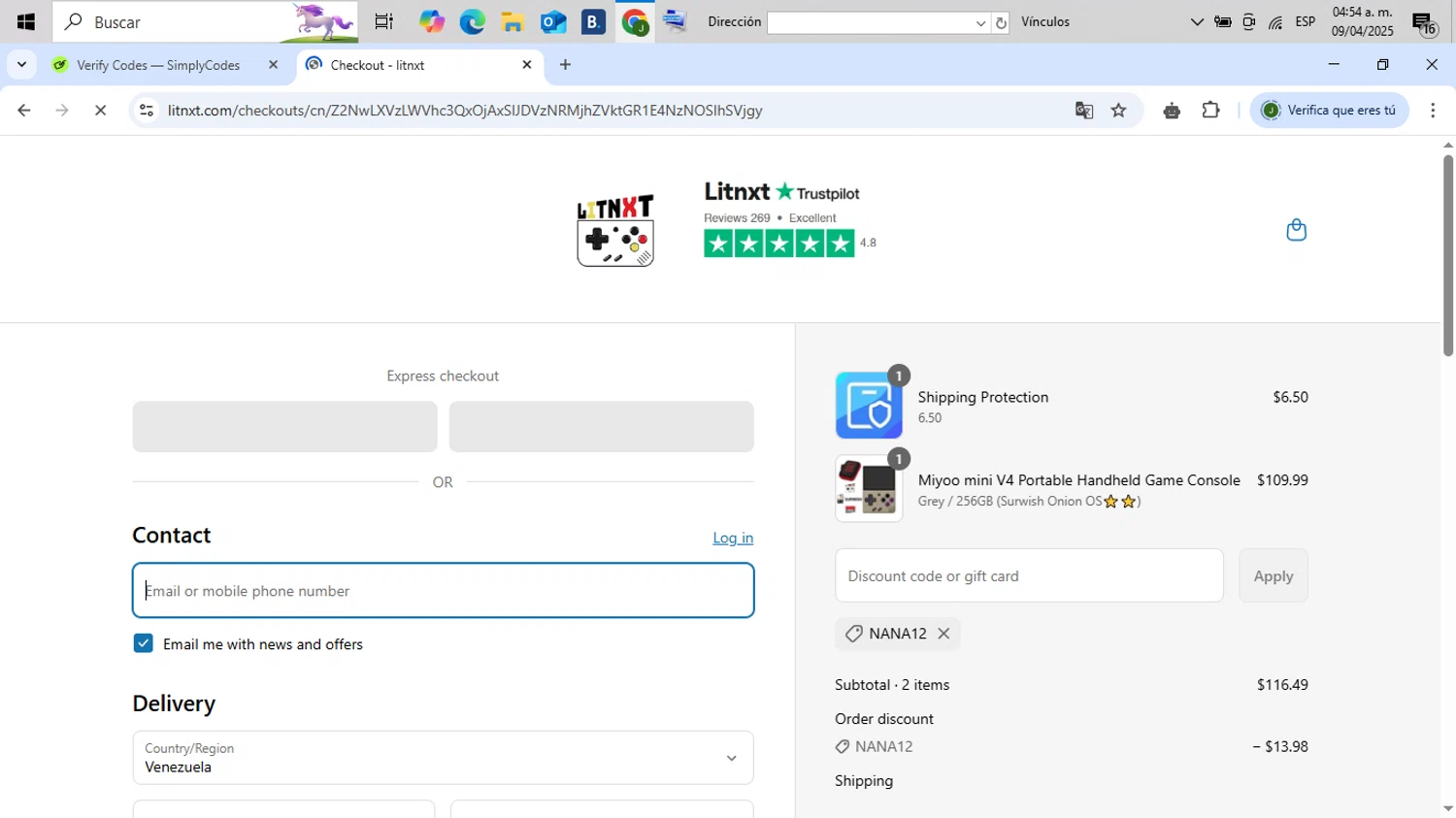 LITNXT coupon code screenshot showing code NANA12 applied at LITNXT checkout page. Uploaded by SimplyCodes community member CleverFinder2843 on Apr 9, 2025