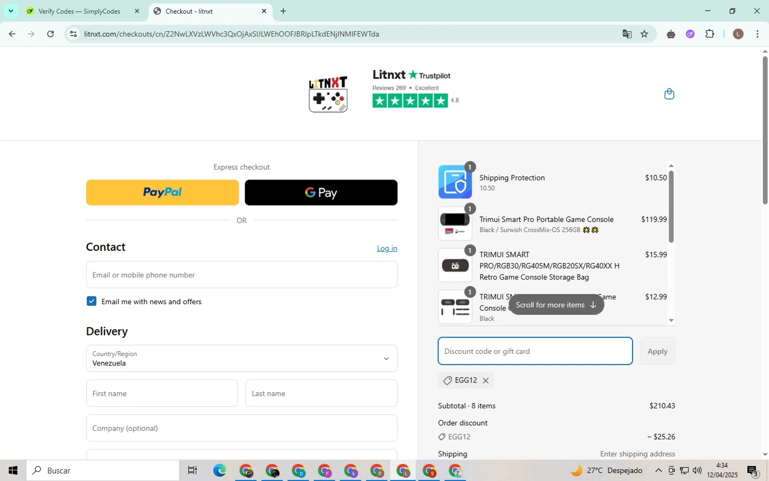 LITNXT coupon code screenshot showing code EGG12 applied at LITNXT checkout page. Uploaded by SimplyCodes community member BrilliantTiger9986 on Apr 12, 2025