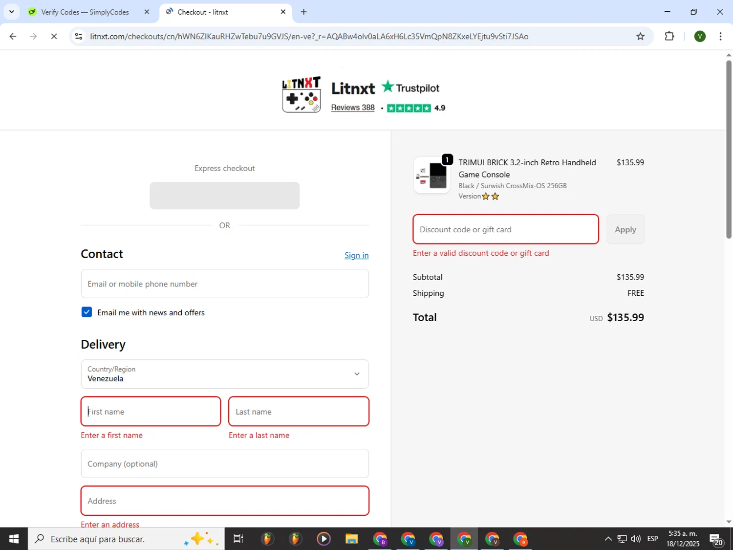 LITNXT promo code screenshot showing code BF16 applied at LITNXT checkout page. Uploaded by SimplyCodes community member PrimeWizard4168 on Dec 18, 2025