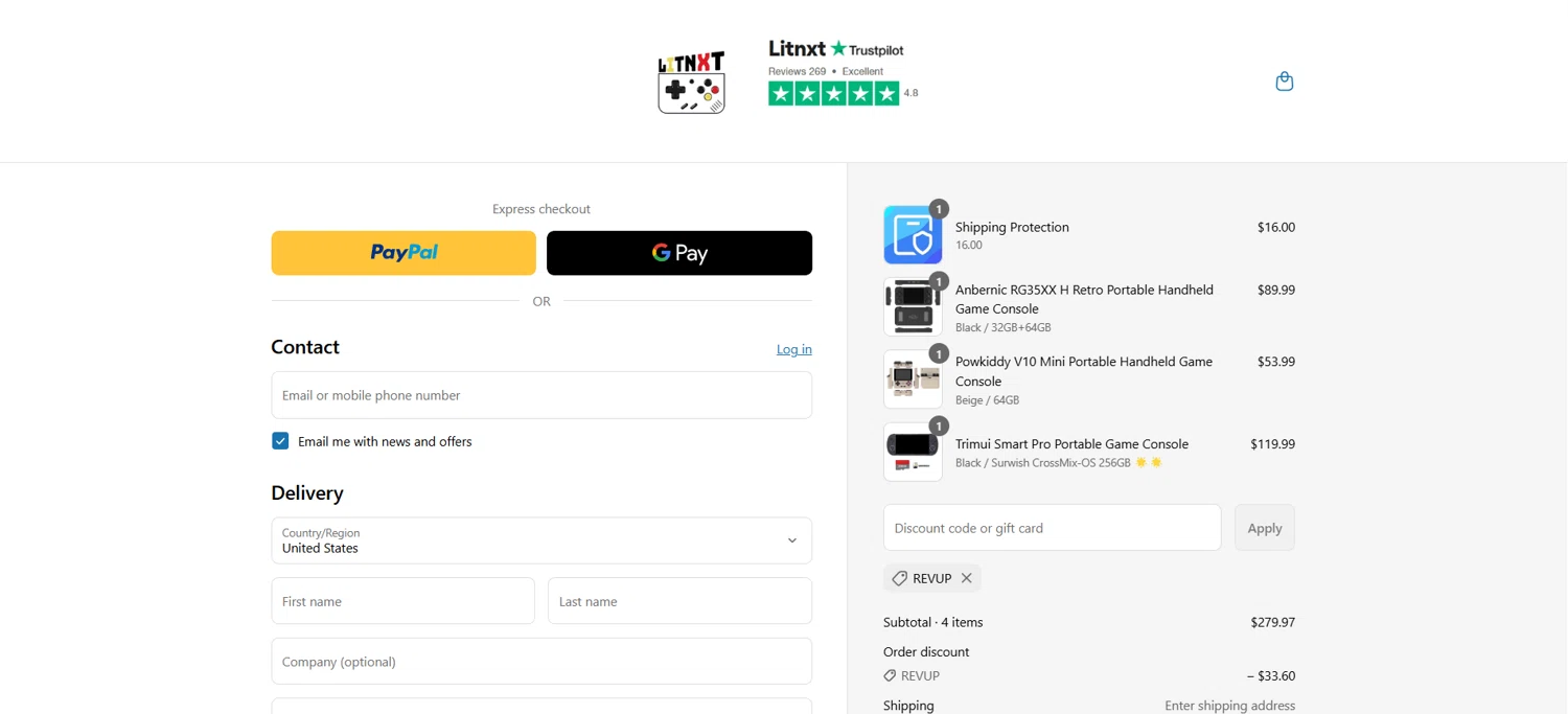 LITNXT coupon code screenshot showing code REVUP applied at LITNXT checkout page. Uploaded by SimplyCodes community member HoneyJean on Apr 4, 2025