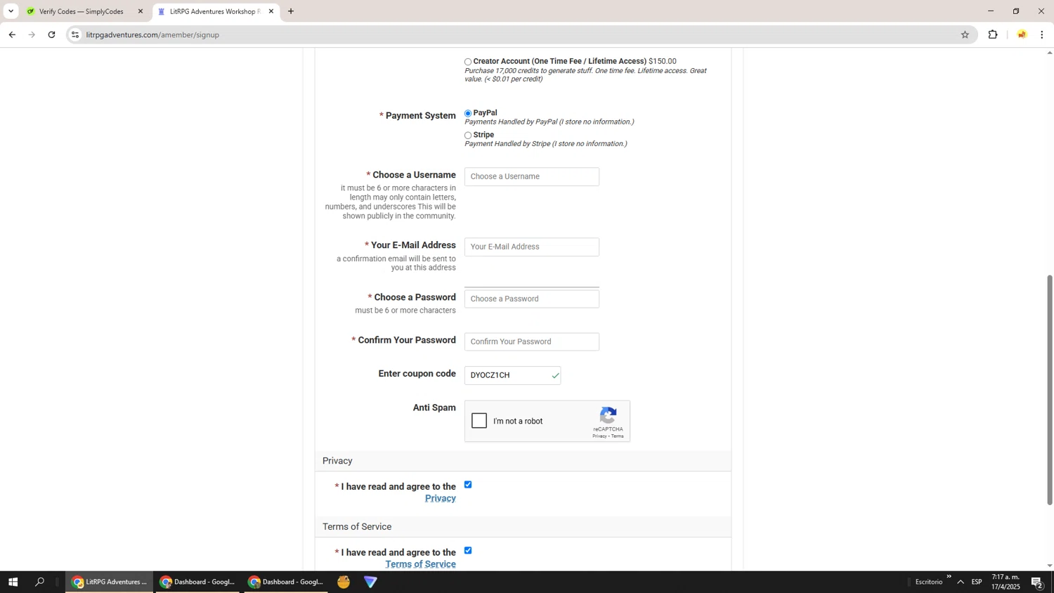 Litrpgadventures.com checkout page showing Litrpgadventures.com promo code box | Screenshot taken by SimplyCodes community member on Apr 17, 2025
