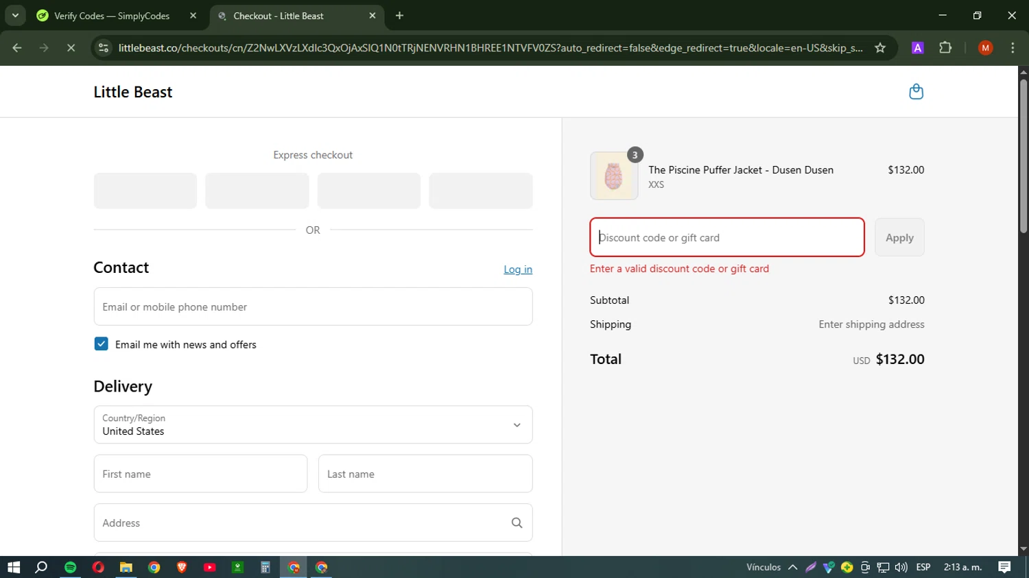 Little Beast discount code screenshot showing code Scoutthedox applied at Little Beast checkout page. Uploaded by SimplyCodes community member NobleSentinel6058 on May 1, 2025
