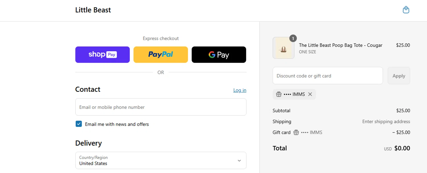 Little Beast discount code screenshot showing code ninatimms applied at Little Beast checkout page. Uploaded by SimplyCodes community member ashe1986 on Jul 10, 2025