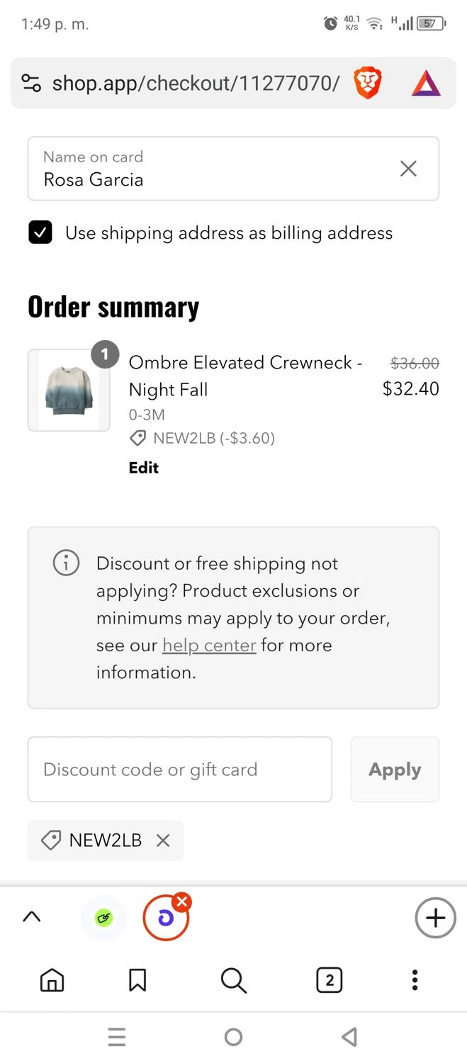Little Bipsy Collection promo code screenshot showing code NEW2LB applied at Little Bipsy Collection checkout page. Uploaded by SimplyCodes community member DiscountCollector1489 on Feb 3, 2025