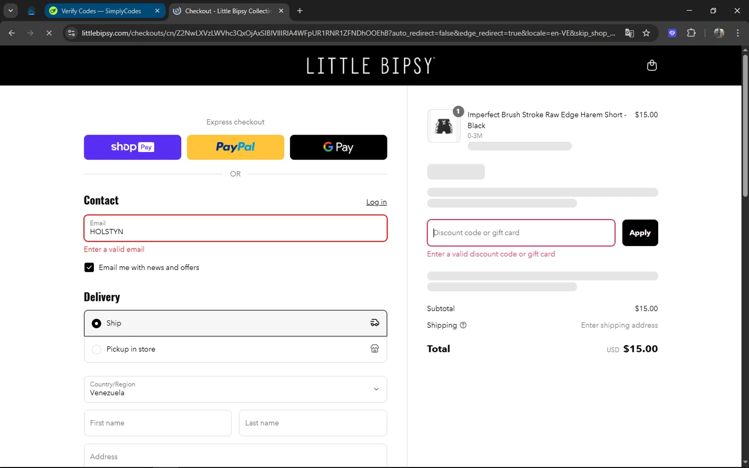 Little Bipsy Collection promo code screenshot showing code HOLSTYN applied at Little Bipsy Collection checkout page. Uploaded by SimplyCodes community member XXXTENTACION on Mar 17, 2025