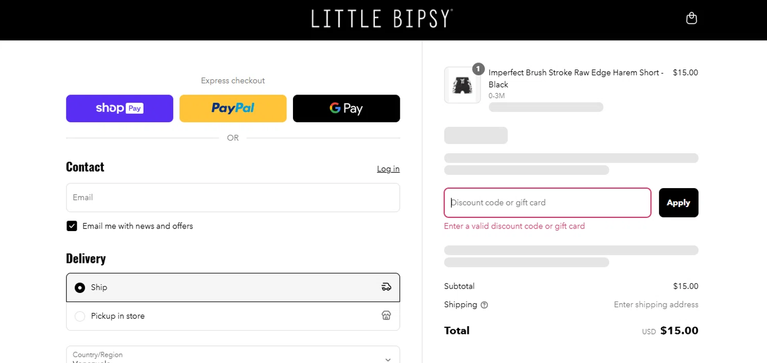 Little Bipsy Collection promo code screenshot showing code HOLSTYN applied at Little Bipsy Collection checkout page. Uploaded by SimplyCodes community member juanisaac on Mar 17, 2025