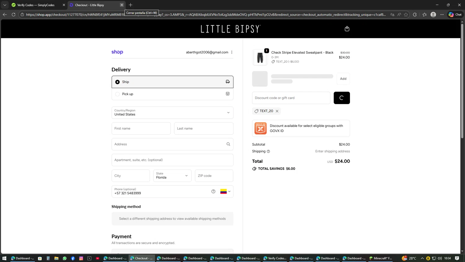 Little Bipsy Collection checkout page showing Little Bipsy Collection promo code box | Screenshot taken by SimplyCodes community member on Feb 11, 2026