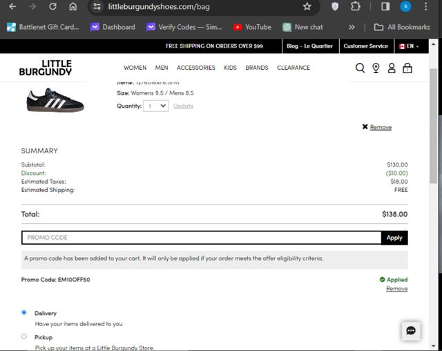 Little Burgundy checkout page showing Little Burgundy promo code box | Screenshot taken by SimplyCodes community member on Feb 8, 2024