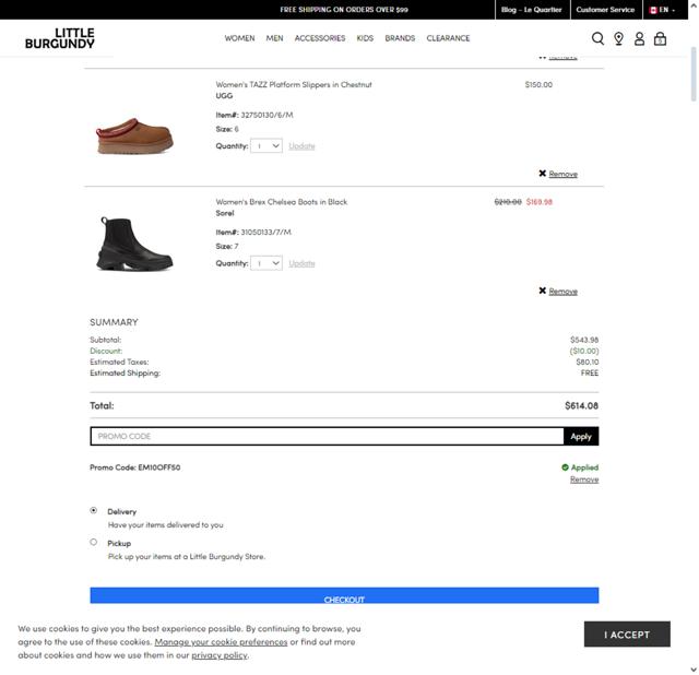Little Burgundy checkout page showing Little Burgundy promo code box | Screenshot taken by SimplyCodes community member on Feb 8, 2024