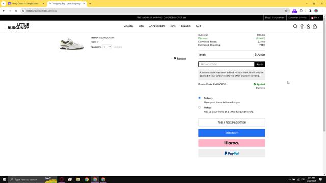 Little Burgundy checkout page showing Little Burgundy promo code box | Screenshot taken by SimplyCodes community member on Feb 22, 2024