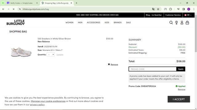Little Burgundy checkout page showing Little Burgundy promo code box | Screenshot taken by SimplyCodes community member on Mar 30, 2024