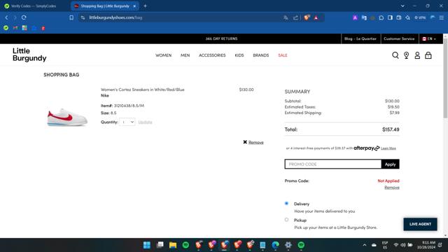 Little Burgundy checkout page showing Little Burgundy promo code box | Screenshot taken by SimplyCodes community member on Oct 28, 2024