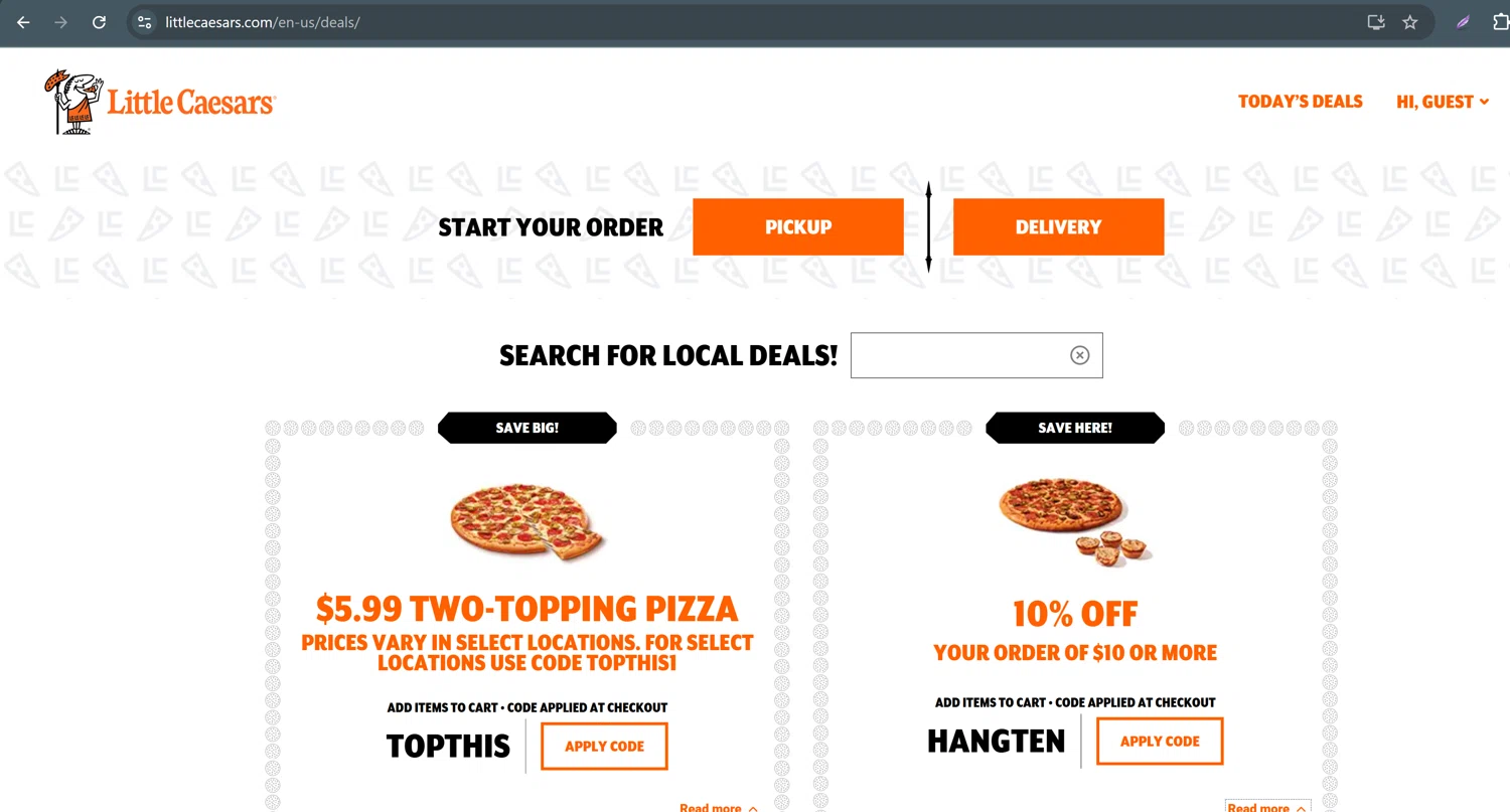 Little Caesars promo code screenshot showing code 299BREAD applied at Little Caesars checkout page. Uploaded by SimplyCodes community member ParisSmith on Dec 26, 2025