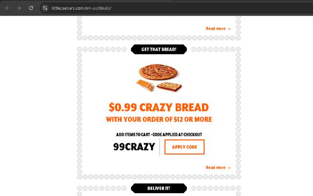 Little Caesars checkout page showing Little Caesars promo code box | Screenshot taken by SimplyCodes community member on Oct 2, 2025