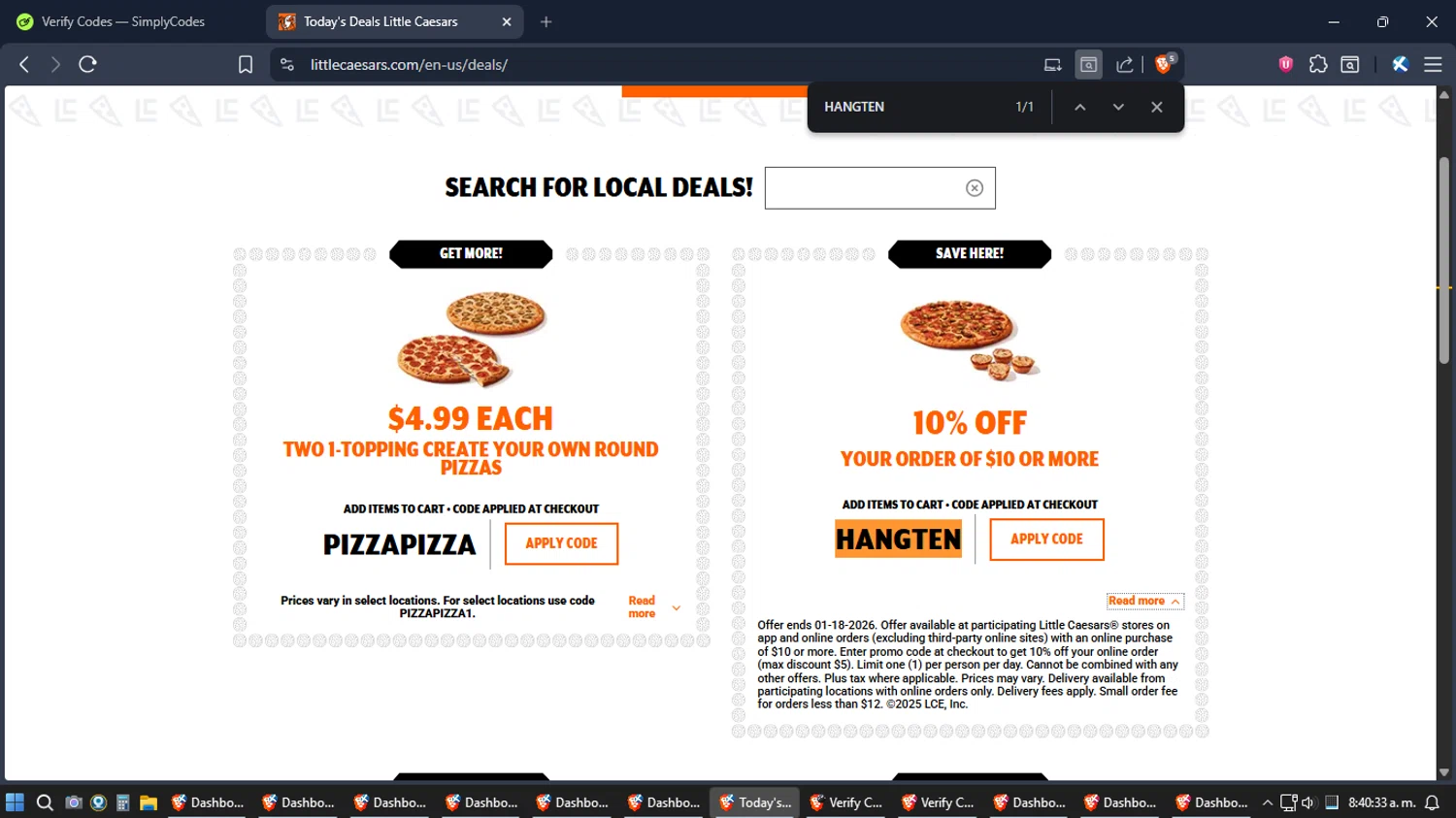 Little Caesars checkout page showing Little Caesars promo code box | Screenshot taken by SimplyCodes community member on Jan 13, 2026