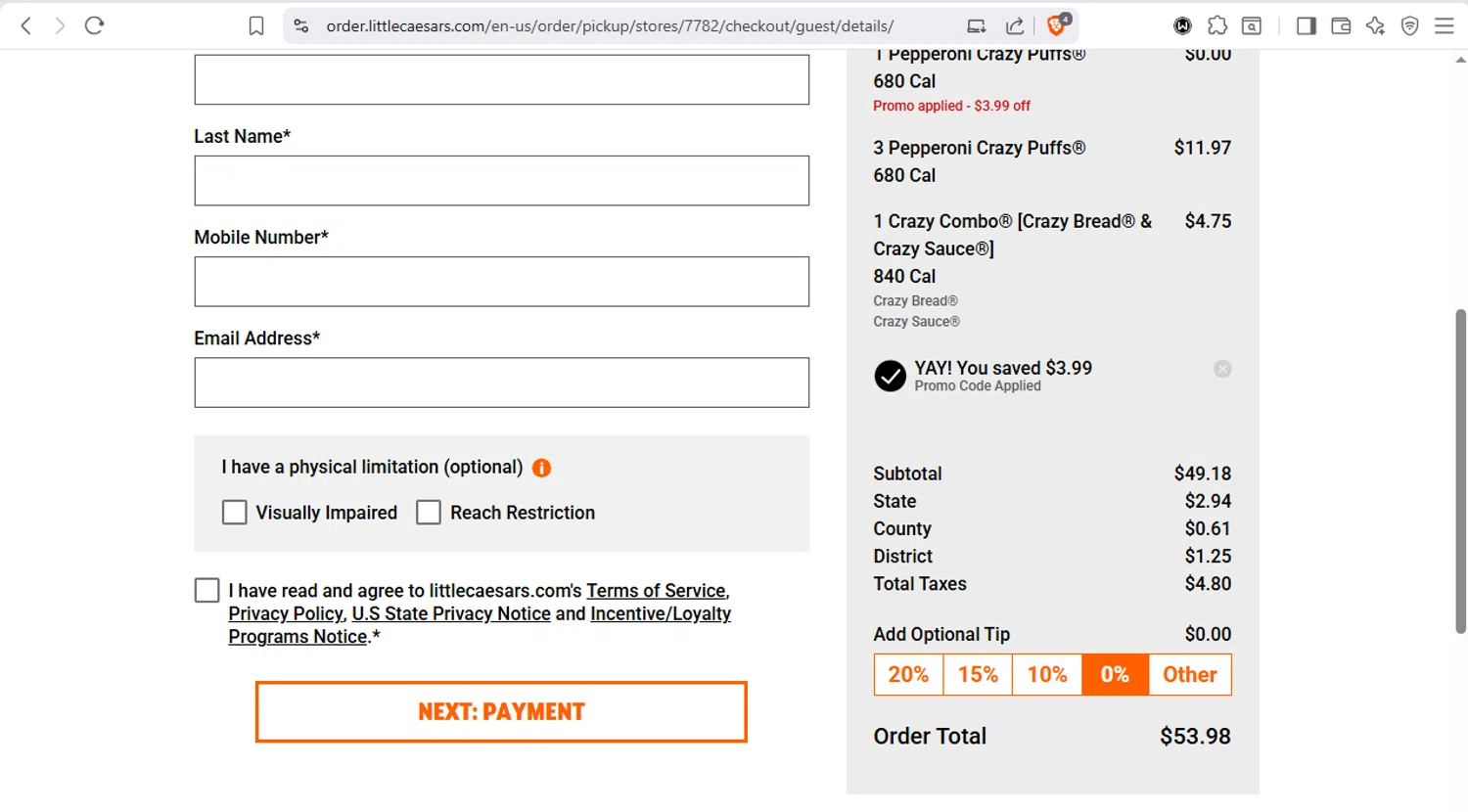Little Caesars promo code screenshot showing code BOGOPUFFS applied at Little Caesars checkout page. Uploaded by SimplyCodes community member dayselis15 on Dec 16, 2025