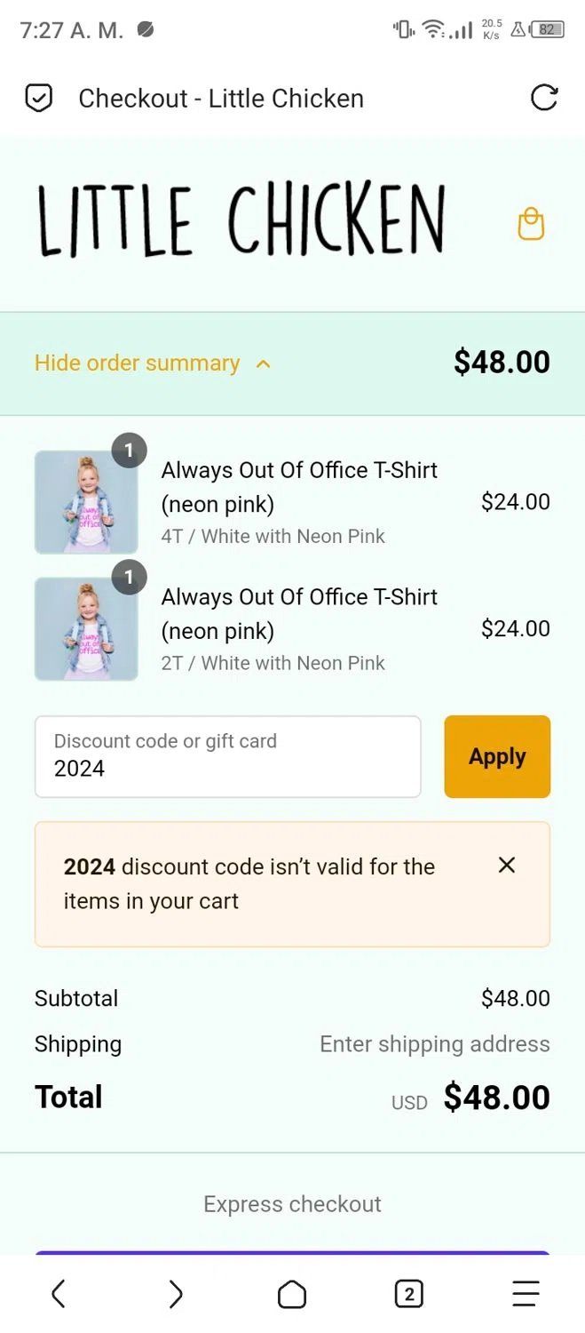 where to use Little Chicken promo code box