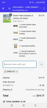 SWEET10 coupon verification screenshot
