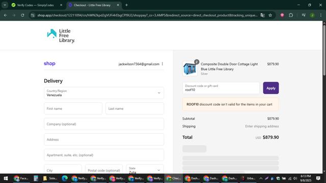 Little Free Library checkout page showing Little Free Library coupon code box | Screenshot taken by SimplyCodes community member on Sep 8, 2025