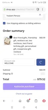 WELCOME coupon verification screenshot