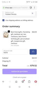 FAITH coupon verification screenshot