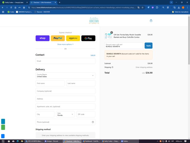 Little Hometown checkout page showing Little Hometown coupon code box | Screenshot taken by SimplyCodes community member on Sep 3, 2025
