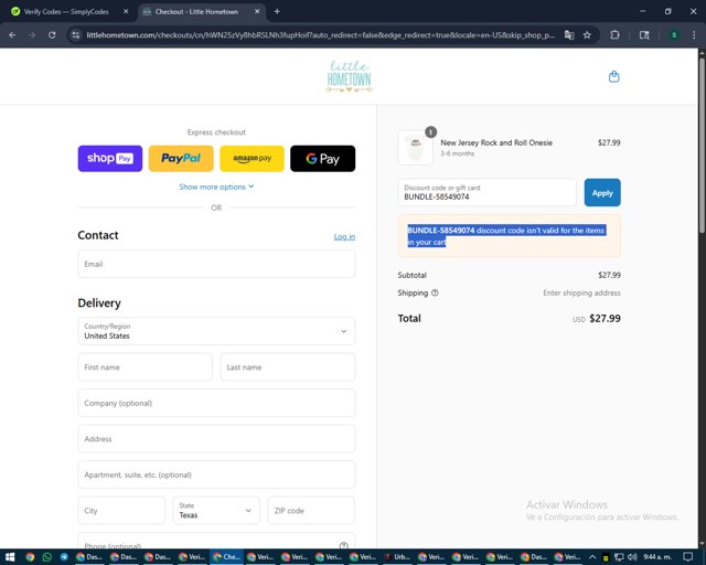 Little Hometown checkout page showing Little Hometown coupon code box | Screenshot taken by SimplyCodes community member on Aug 22, 2025