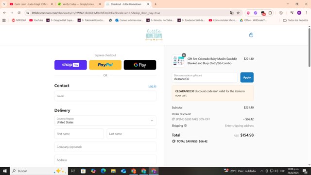 Little Hometown checkout page showing Little Hometown coupon code box | Screenshot taken by SimplyCodes community member on Aug 26, 2025