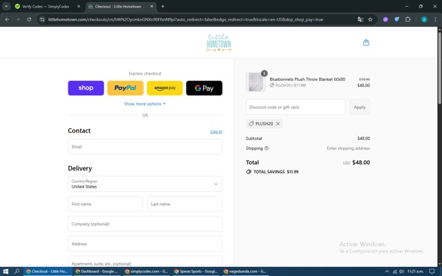 Little Hometown checkout page showing Little Hometown coupon code box | Screenshot taken by SimplyCodes community member on Aug 30, 2025