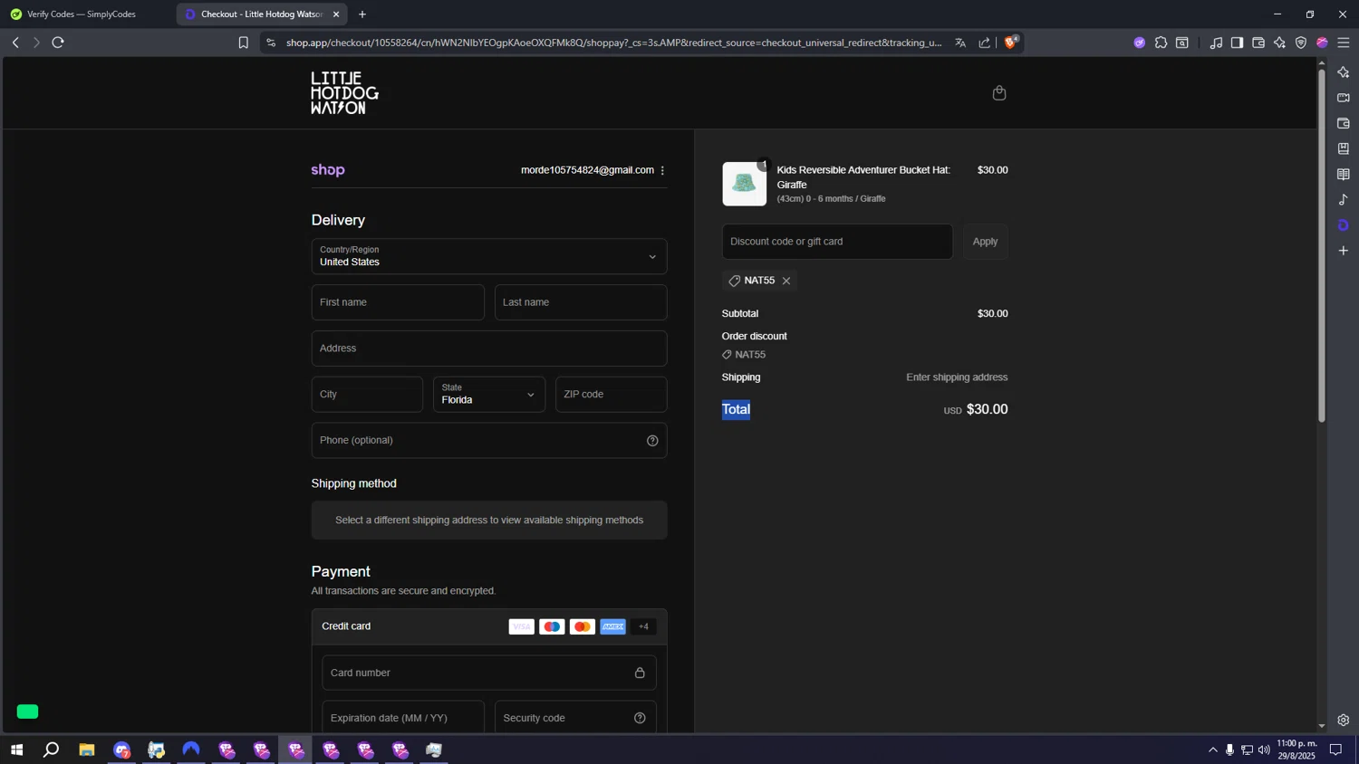 Little Hotdog Watson discount code screenshot showing code nat55 applied at Little Hotdog Watson checkout page. Uploaded by SimplyCodes community member sssssssssssssssssssssssss on Aug 30, 2025