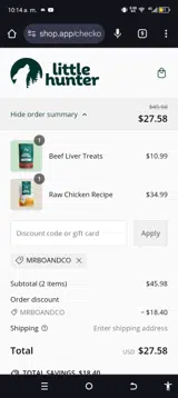 MRBOANDCO coupon verification screenshot