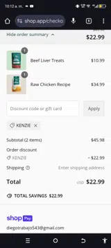 KENZIE coupon verification screenshot