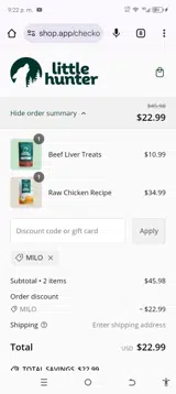 MILO coupon verification screenshot