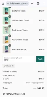 BEAU coupon verification screenshot