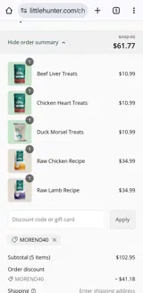 MORENO40 coupon verification screenshot