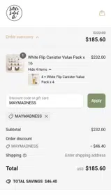 MAYMADNESS coupon verification screenshot