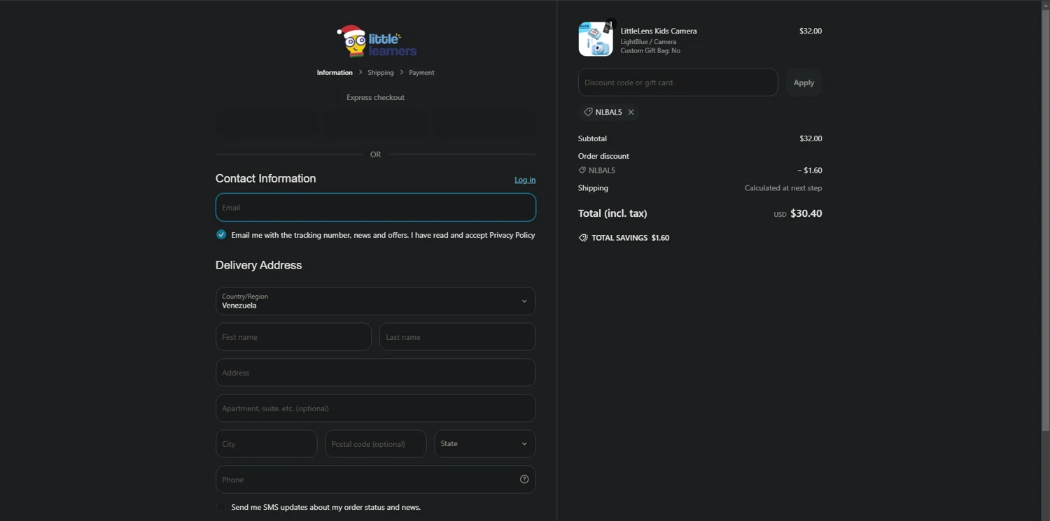 Little Learners coupon code screenshot showing code NLBAL5 applied at Little Learners checkout page. Uploaded by SimplyCodes community member POWERRANGERRED on Jan 8, 2025