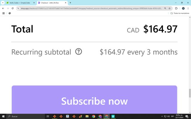 Little Life Box checkout page showing Little Life Box promo code box | Screenshot taken by SimplyCodes community member on Nov 22, 2024