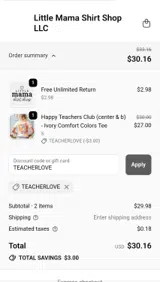 TEACHERLOVE coupon verification screenshot