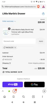 NICOLE20 coupon verification screenshot